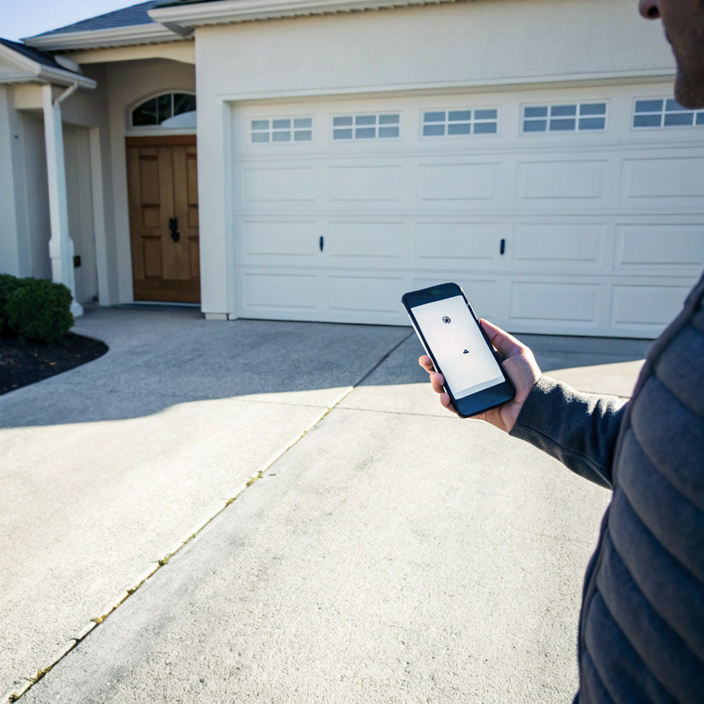 Homeowner controlling a smart garage door opener from a smartphone on the Central Coast