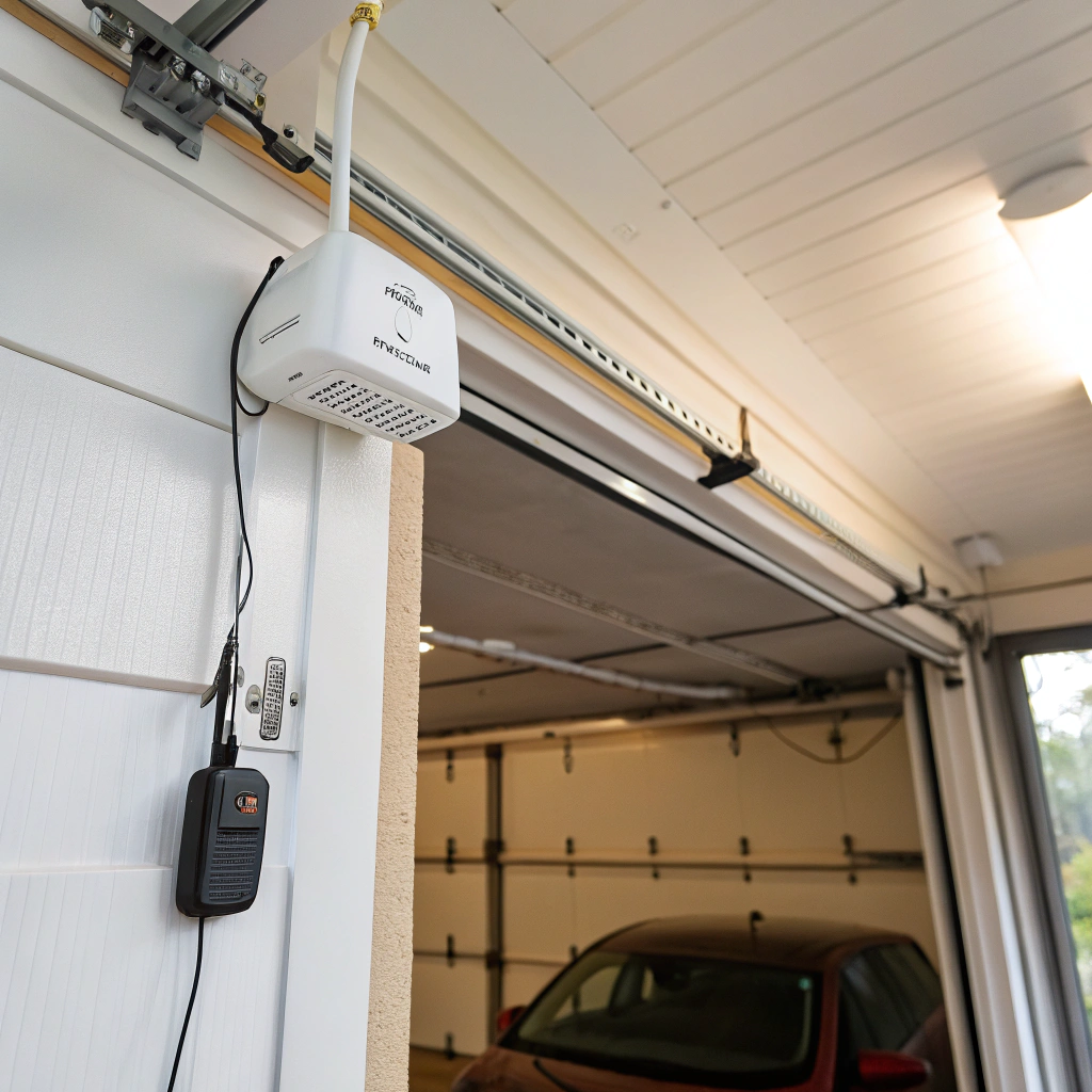 Wi-Fi adapter plugged into existing garage door motor for smart upgrade